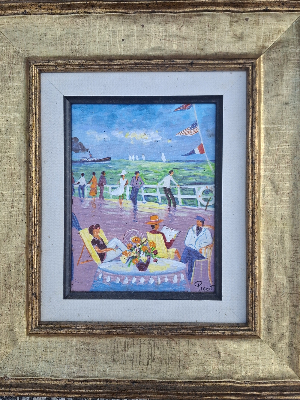 Framed Seaside Leisure Art Print in Blue and Green